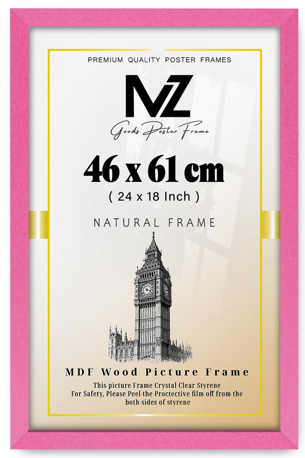 MZ GOODS | Frame for Poster Collection (46 x 61 CM) Minimalist Wall Decor Perfect for Living Room- Portrait & landscape display 24 Inch x 18 Inch [ Pink ]