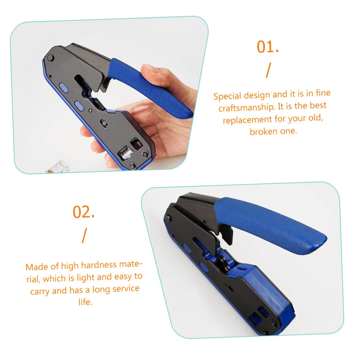 Crimpatrice Rj45 8p/6p per Cat6a Cat6 Cat5e Taglio | Abs e Acciaio, senza Sbavature, Leggera e Facile da Portare, per Connettori 8p8c