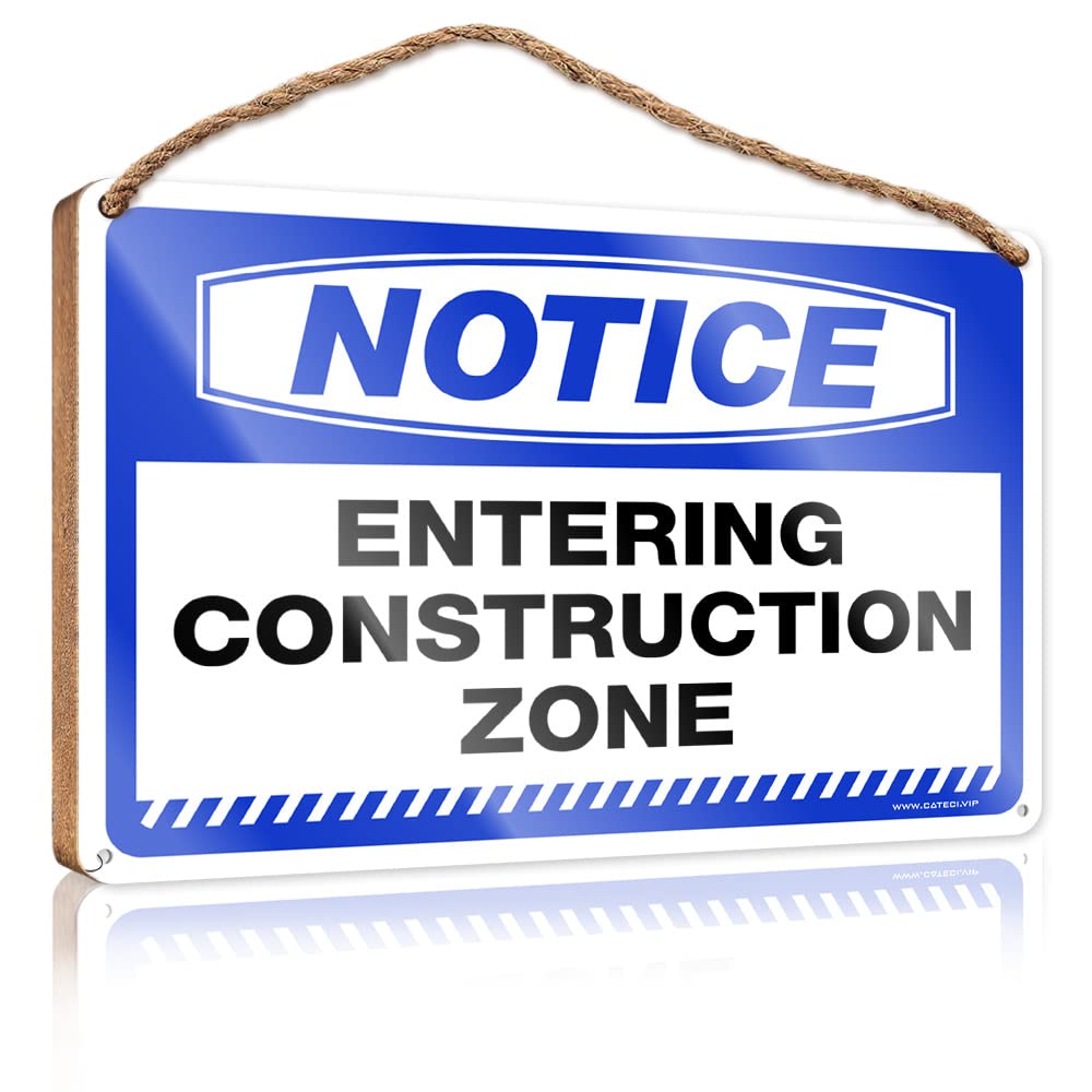 DTHA Funny Wood Decor Notice Entering Construction Zone Wooden Sign Funny Family Signs Wall Art Kitchen Wall Decor(15X28CM)
