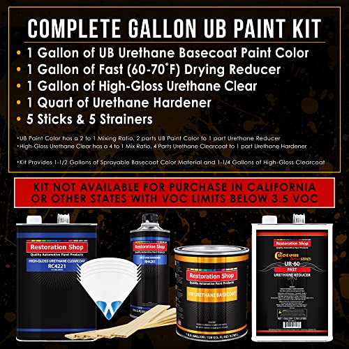 Restoration Shop - Olympic White Urethane Basecoat with Clearcoat Auto Paint - Complete Fast Gallon Paint Kit - Professional High Gloss Automotive, Car, Truck Refinish Coating