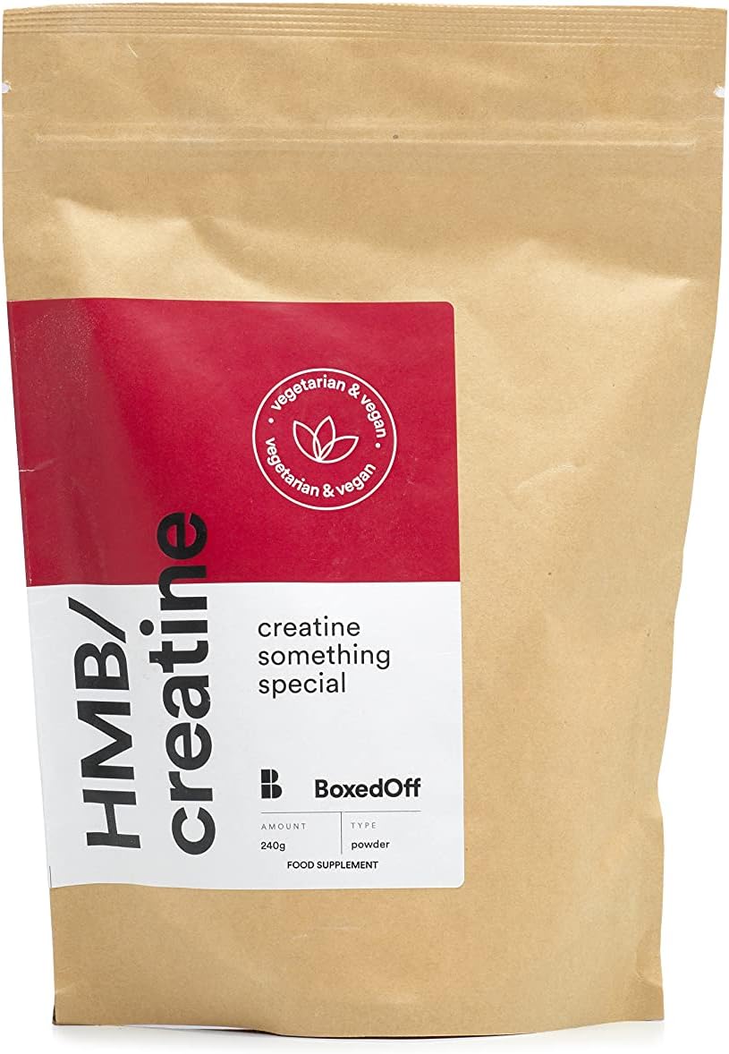 Micronised Creatine Monohydrate and HMB, Unflavoured, Vegan Food Supplement, Scientifically Proven to Increase Muscle Mass, Strength and Aid Recovery - Powder 240g (60 Servings)