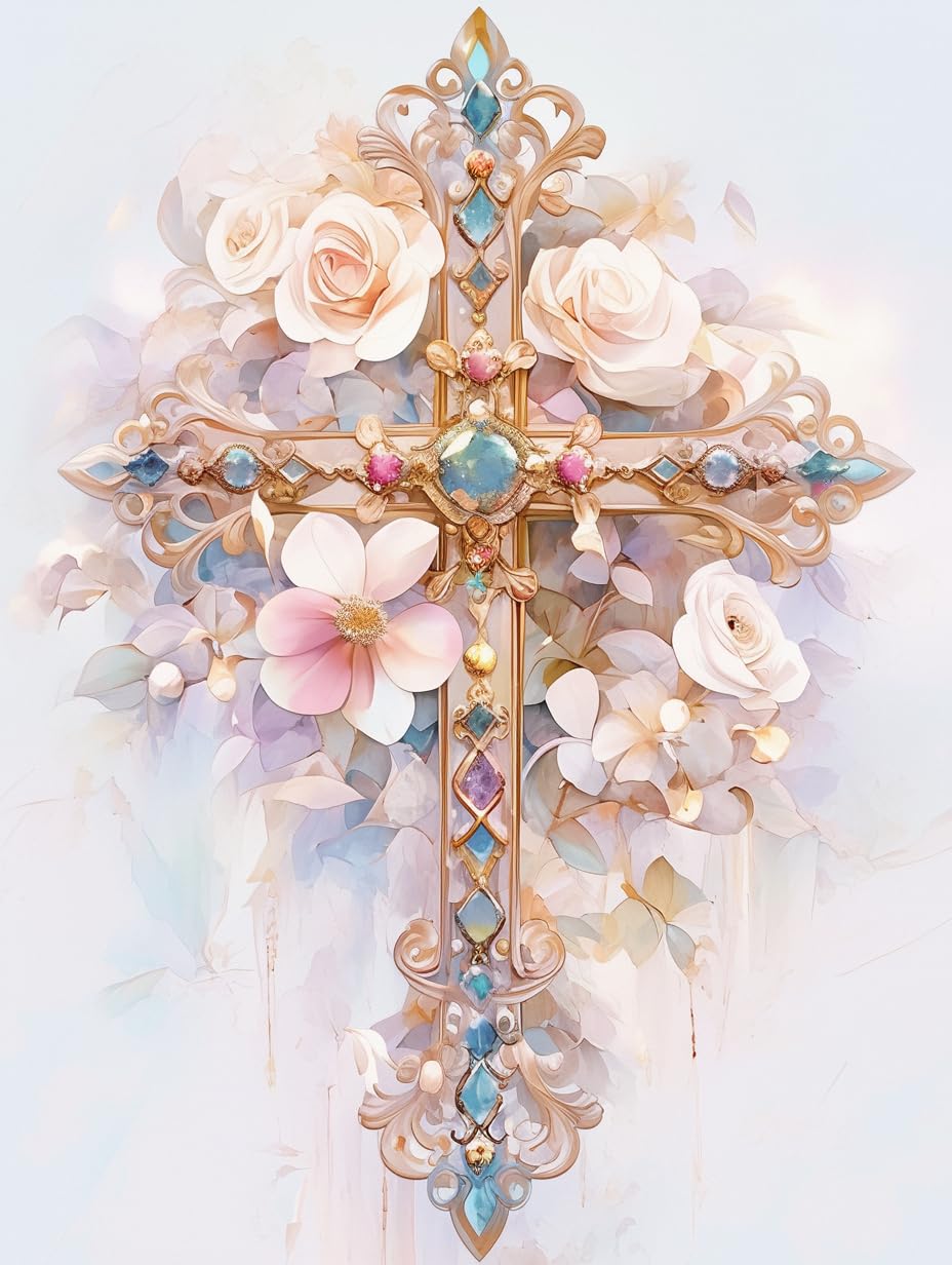 MAVINNE 5D Diamond Painting Cross Kits for Adults, DIY Diamond Art Kits with Full Drill Rhinestone Crystal, Cross Stitch Embroidery Kit, Home Wall Decor, Gift - 30x40 cm B402