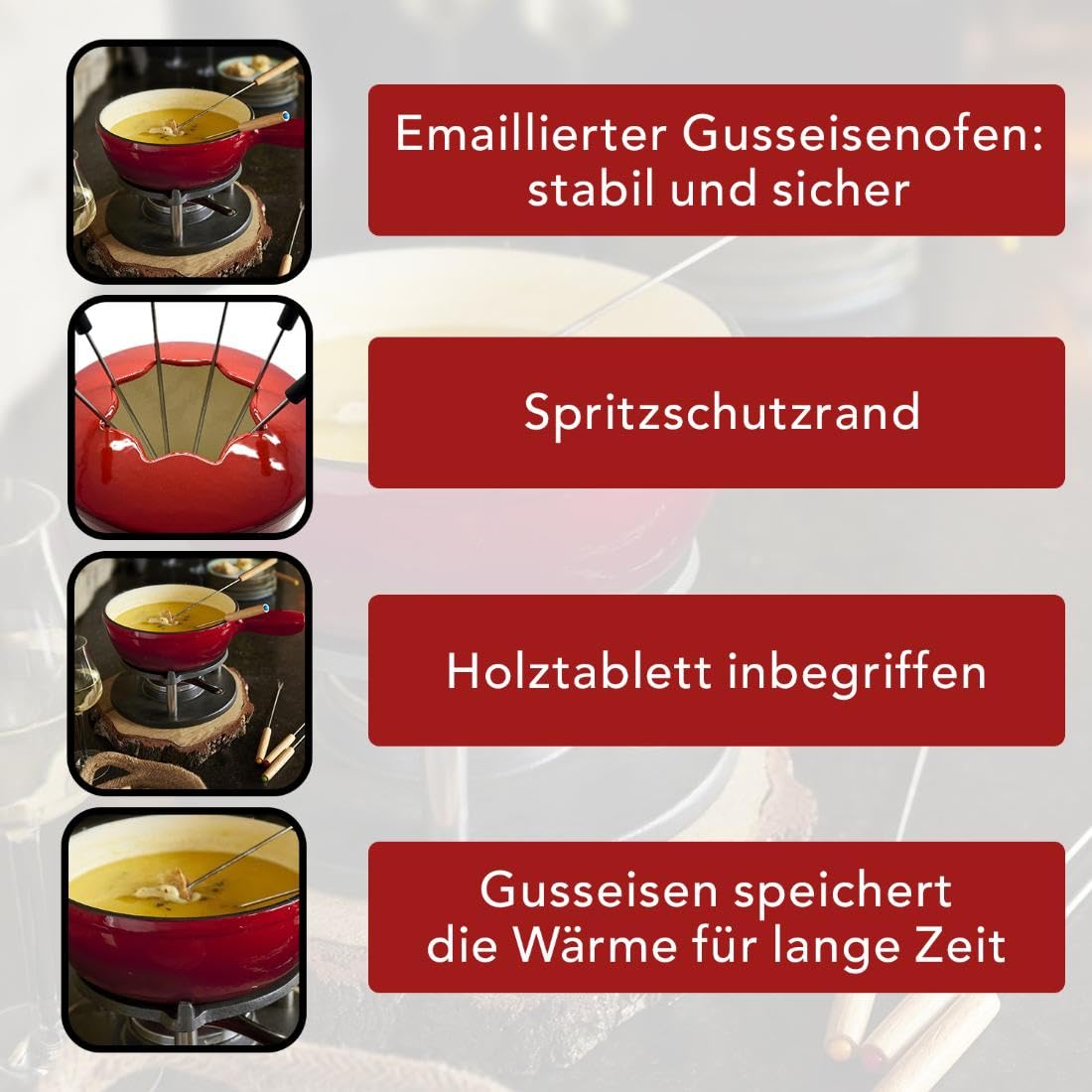 Baumalu - Fondue-Set aus rotem emailliertem Gusseisen - Abmessungen 20 cm - ideal für 6 Personen - inklusive Rechaud - Brenner - Caquelon und 6 Gabeln - hochwertige Küchenutensilien