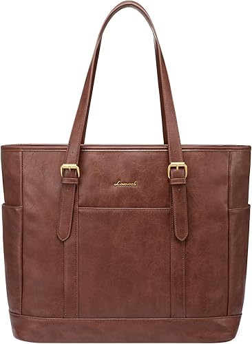Miniatura 7 de LOVEVOOK Bolso para laptop con gran portavasos para mujer, bolso tote de cuero para trabajo para mujeres, maletín profesional para computadora de