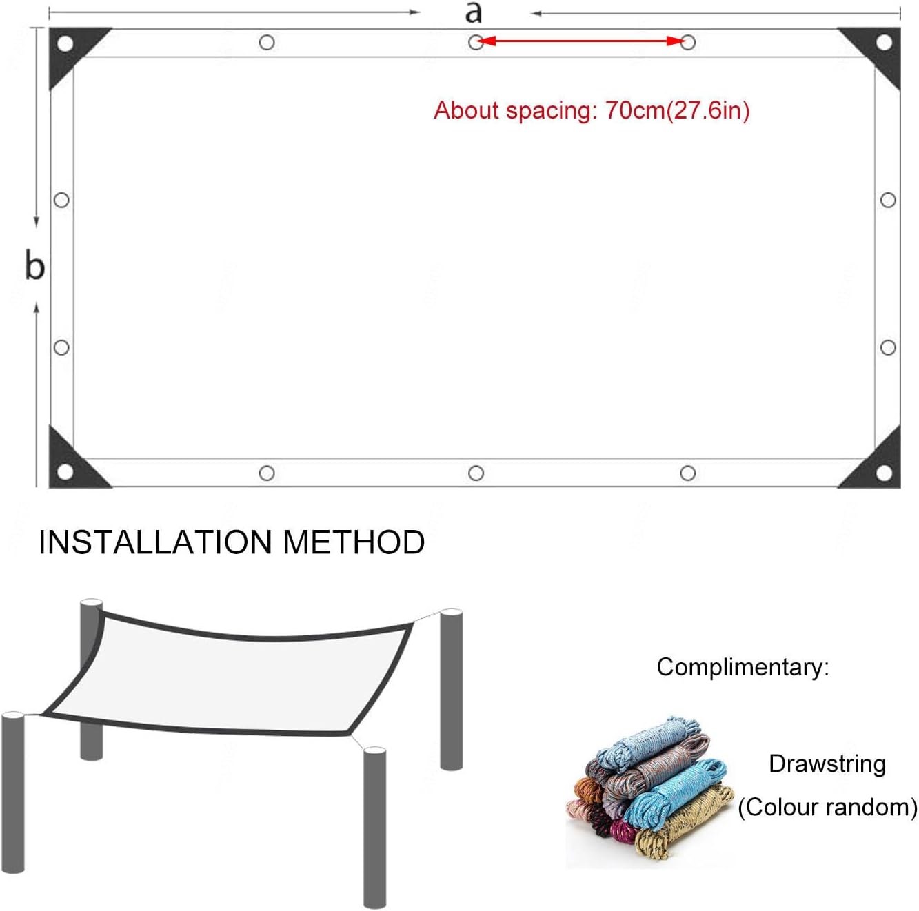 Shade Netting With Grommets,Sunblock Shade Net,Shade Cloth for Plants,Shade Sail,Greenhouse Shading Net,Shade Mesh Tarp,Breathable/Anti-uv Awning,Privacy Netting,White,White-8x11m(26.2*36.1ft)