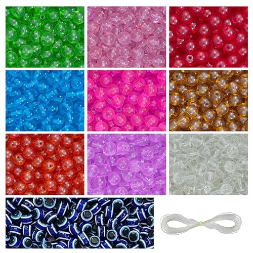 Image of 15 Pcs Evil Eye Beads + 250 Pcs Crystal Glass Beads for Jewellery Making Kit - Glass Beads for Bracelet Making Kit - Bead Craft - 8 mm