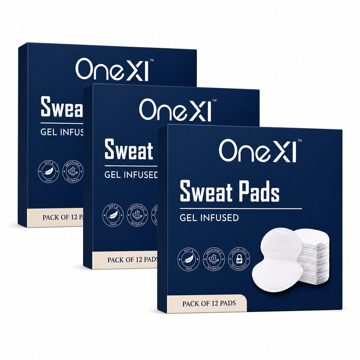 OneXI Underarm Sweat Pads | Pack of 2 (24 Pads) | Gel Infused Disposable Pads for Men & Women | Sweat & Odor Protection | Invisible & Comfortable