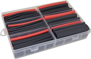 130pcs 3:1 Dual Wall Adhesive Heat Shrink Tubing Kit, 6 Sizes (Diameter): 1/2, 3/8, 1/4, 3/16, 1/8, 3/32-inch, Marine Wire Sleeve Tube Assortment with Storage Case for DIY by MILAPEAK (Black & Red)