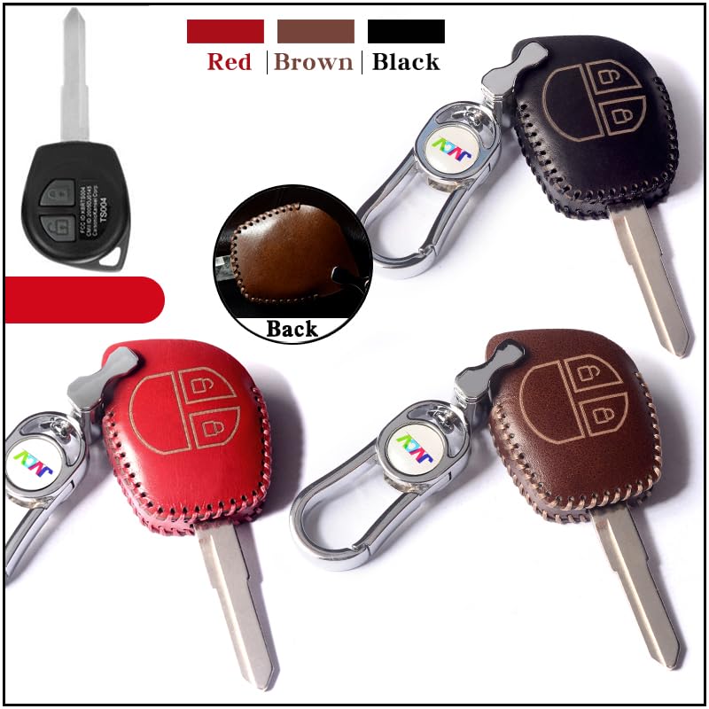 Image of JVCV Soft Handmade Leather Car Key Cover Compatible with 2 Button Key for Maruti Suzuki Swift Baleno S-Cross Ciaz Dzire WagonR SX4 Ritz (2B Key, Black)