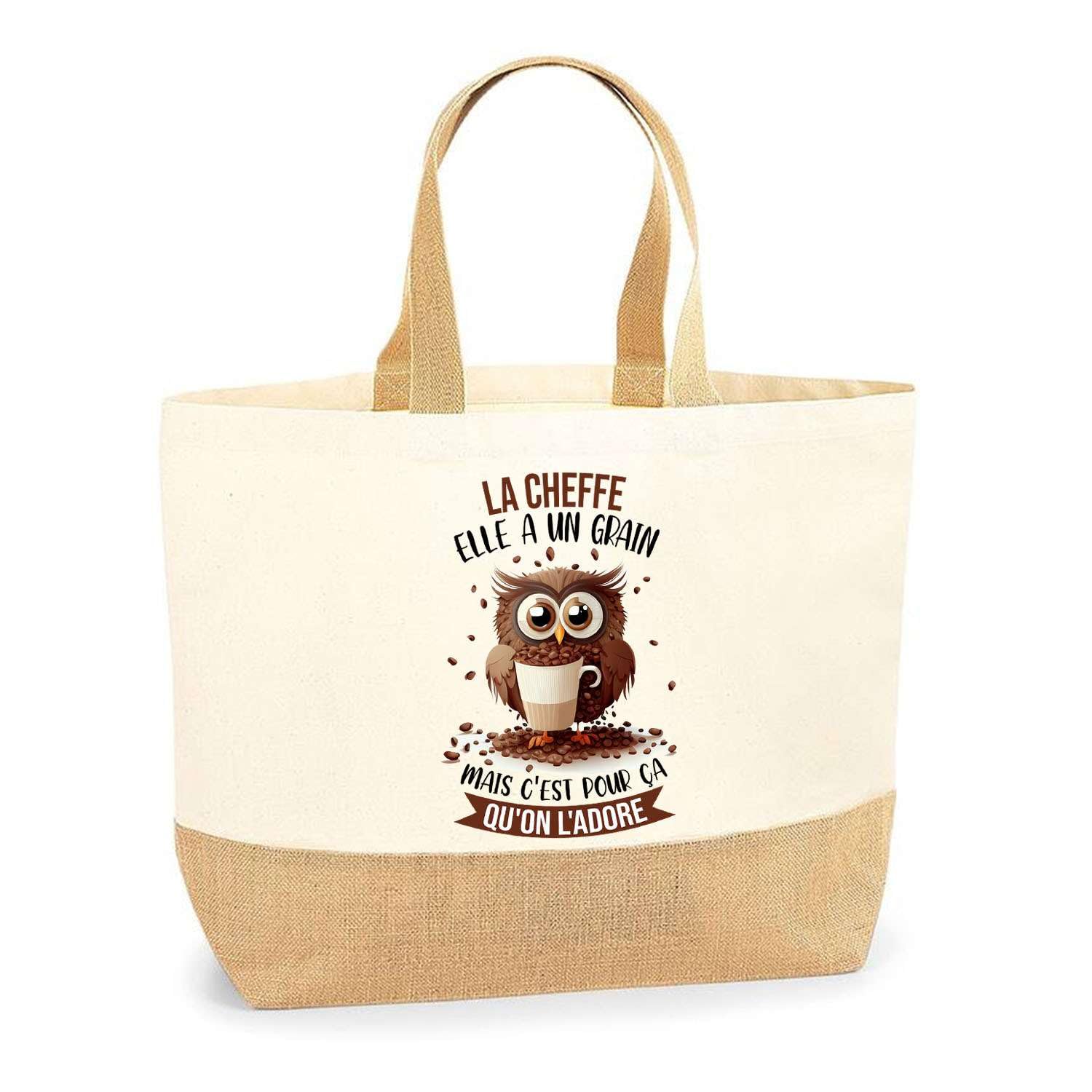 Bolso La Cheffe Búho de grano | Cabas de playa Carreras Algodón y Yute Idea de regalo para mujer, beige