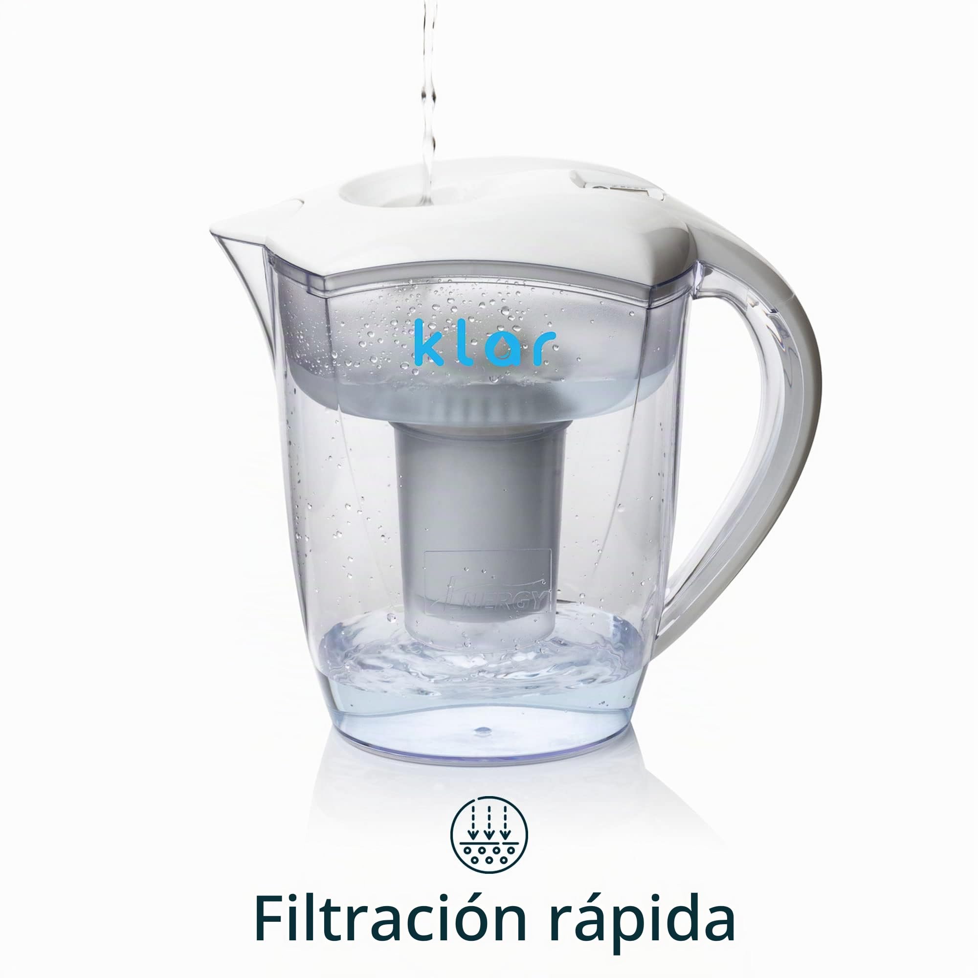 Klar Water Jarra Filtradora de Agua para Eliminar Flúor 3,5 l – Filtro de Agua que Elimina Flúor, PFOA, PFAS, Plomo, Microplásticos – Purificador de Agua con PH Alcalino