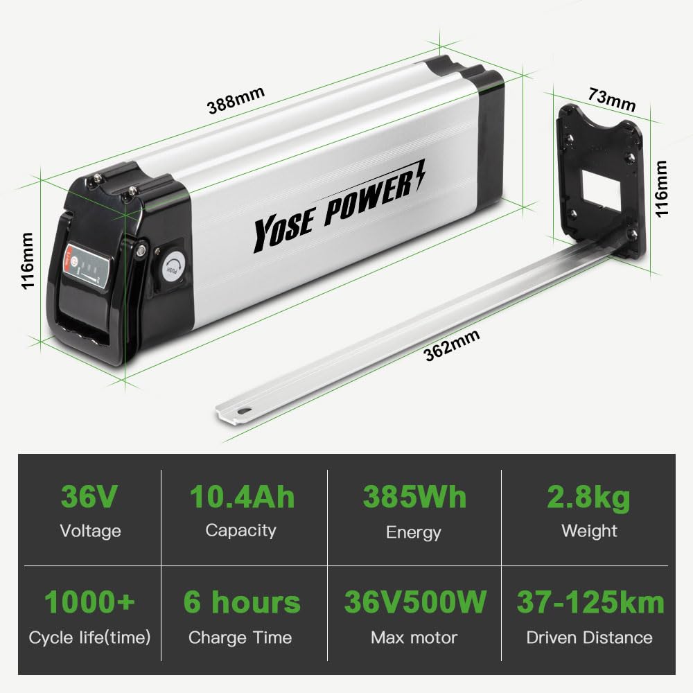 E-Bike Batterie 36V 10,4Ah/14,5Ah/15,6Ah/18,2Ah Fahrrad Li-ion Akku mit Ladegerät für 250W-1000W Motor MiFa, Rex, Prophete, Aldi, XH370-10J, Zhenlong/ZL1010-F