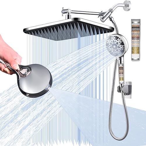 Miniatura 10 de Cabezal de ducha grande de alta presión de 14 pulgadas, combo de 9 modos de pulverización, cabezal de ducha de mano con filtros, cabezales de ducha