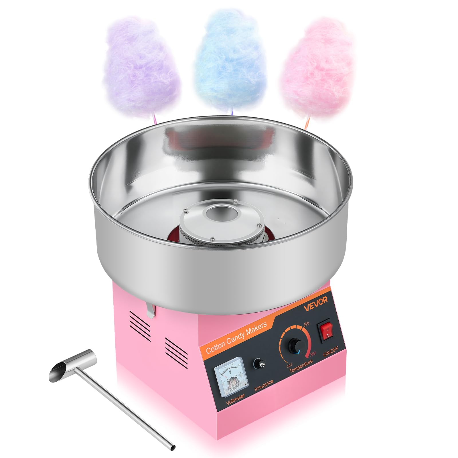 VEVOR Cotton Candy Machine Commercial, 1000W Electric Candy Floss Maker, Easy Use with 15 inch Stainless Steel Bowl and Sugar Scoop, Makes Hard Candy for Home Kids Birthday, Family Party, Pink