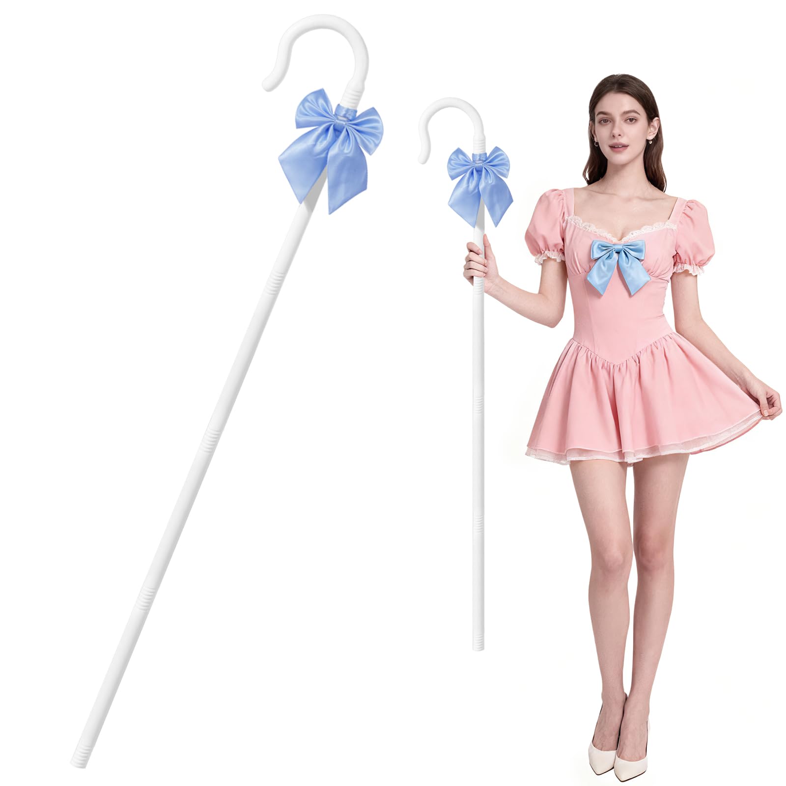 - 52" Shepherd Staff with Bow Tie, Adjustable Plastic for Kids and Adult Party Costumes Accessory and Role-Play Prop
