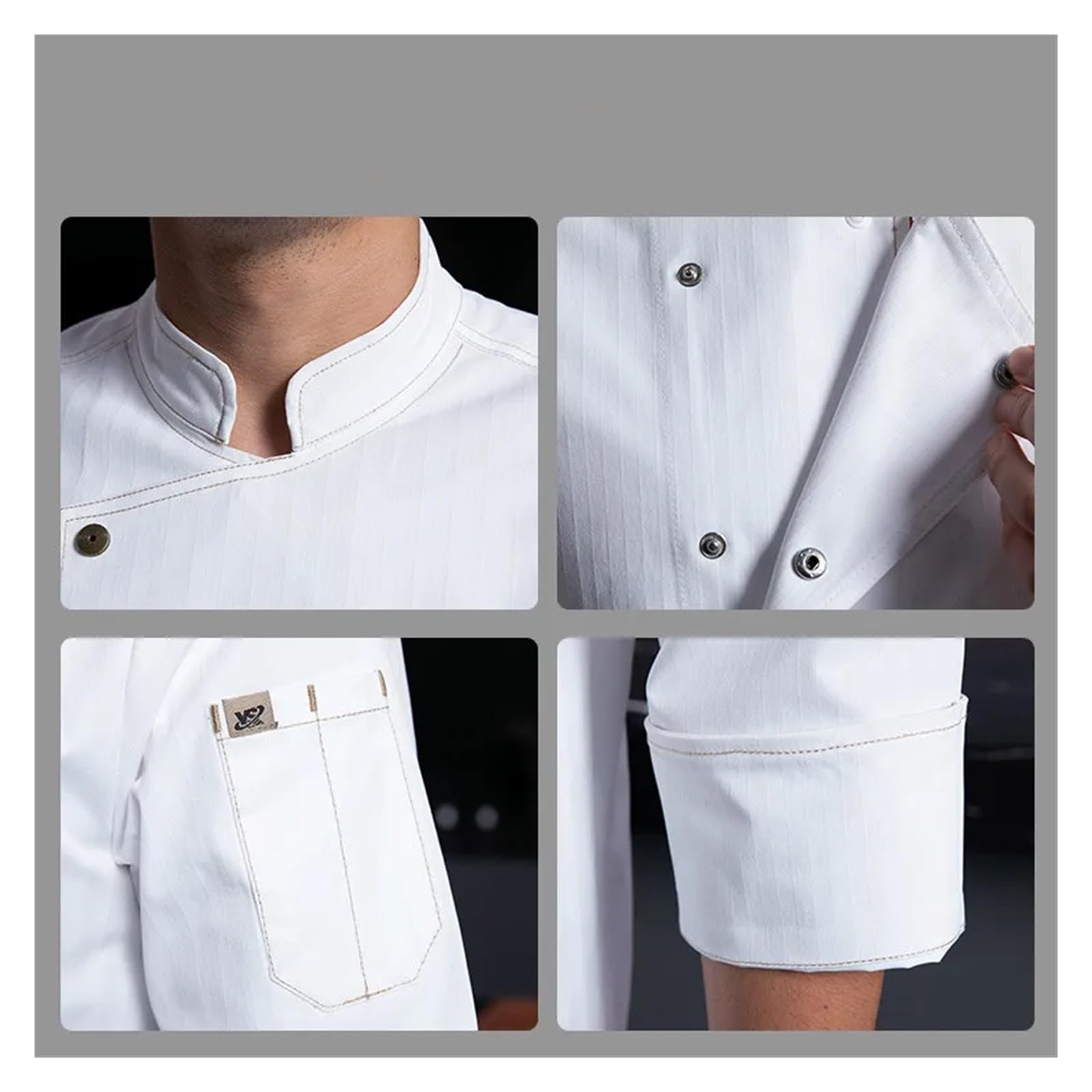 Ropa De Cocinero Chaqueta de chef de restaurante, delantal de manga larga, ropa de trabajo de cocina, cafetería, hotel, panadería, uniforme de chef, hombres, mujeres, camarero(Grey jacket Apron,XXL)