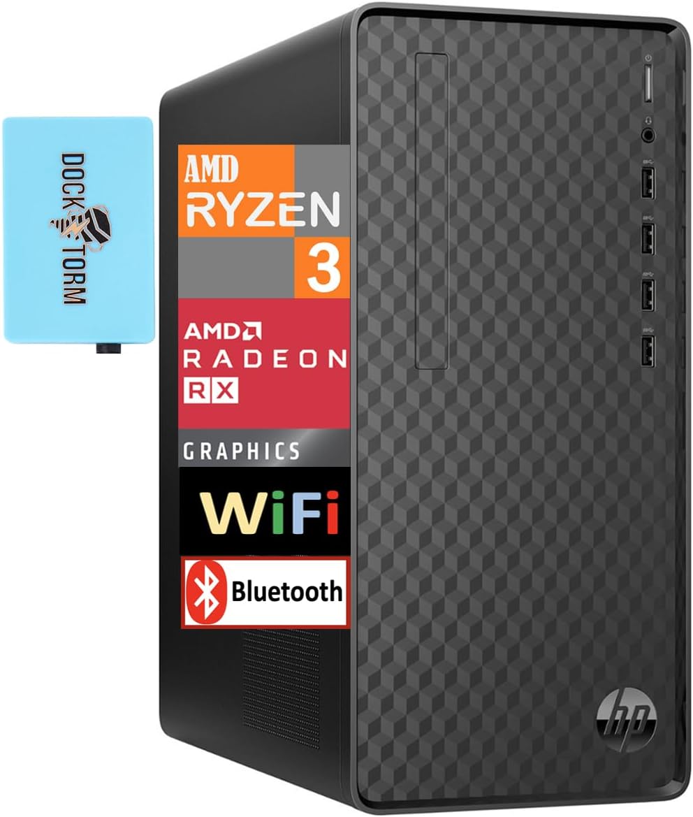HP Business Desktop PC (AMD Ryzen 3 5300G 4-Core 4.0GHz, 32GB RAM, 512GB PCIe SSD, AMD Radeon, AC WiFi, Bluetooth, RJ-45, Dark Black, Win 11 Pro) Bundle with DKZ hub