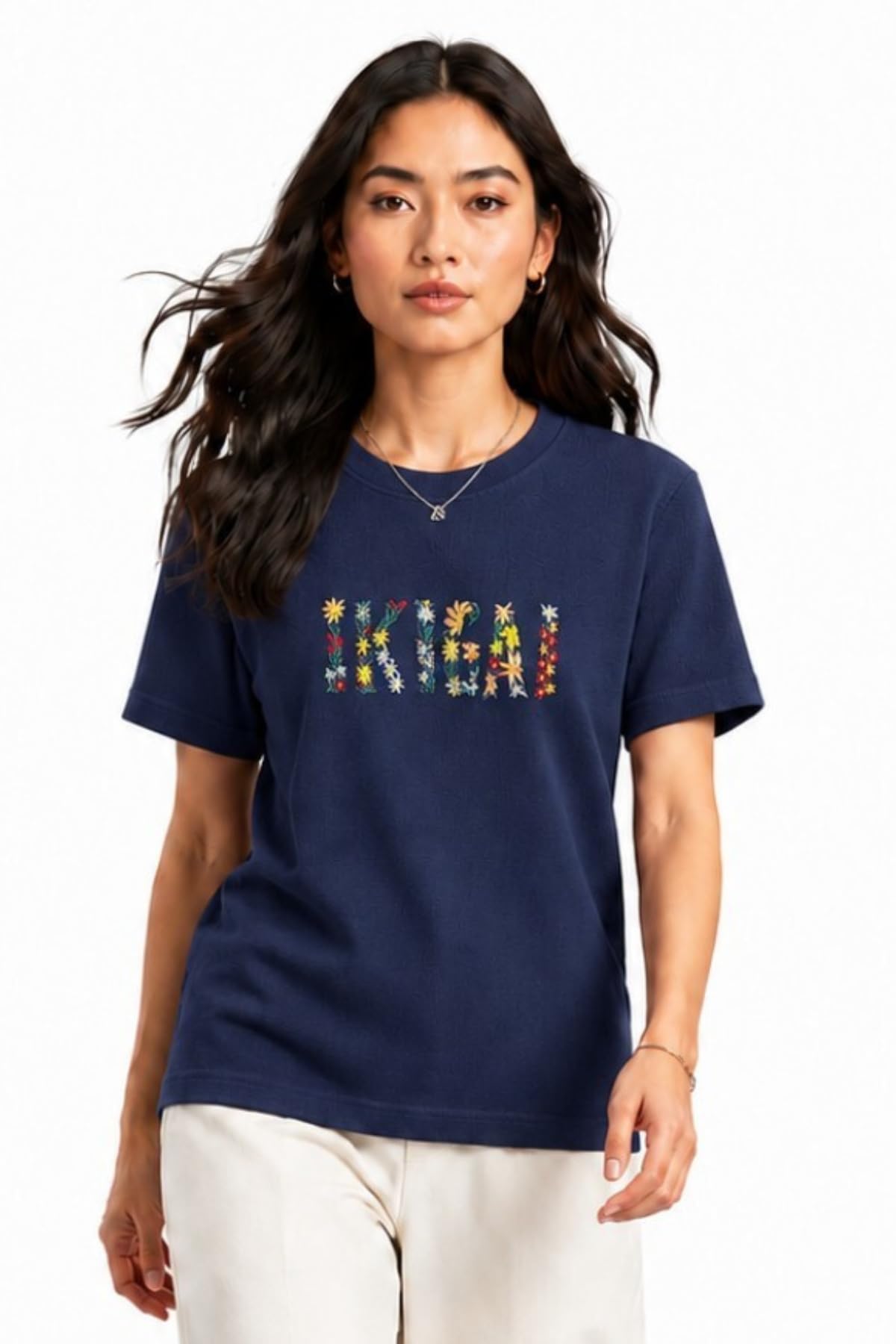 cupid Women's Waffle Knit Cotton T-Shirt with Embroidery, Round Neck, Half Sleeves, Relaxed Fit Casual Tee for Travel, Weekend-picture-12