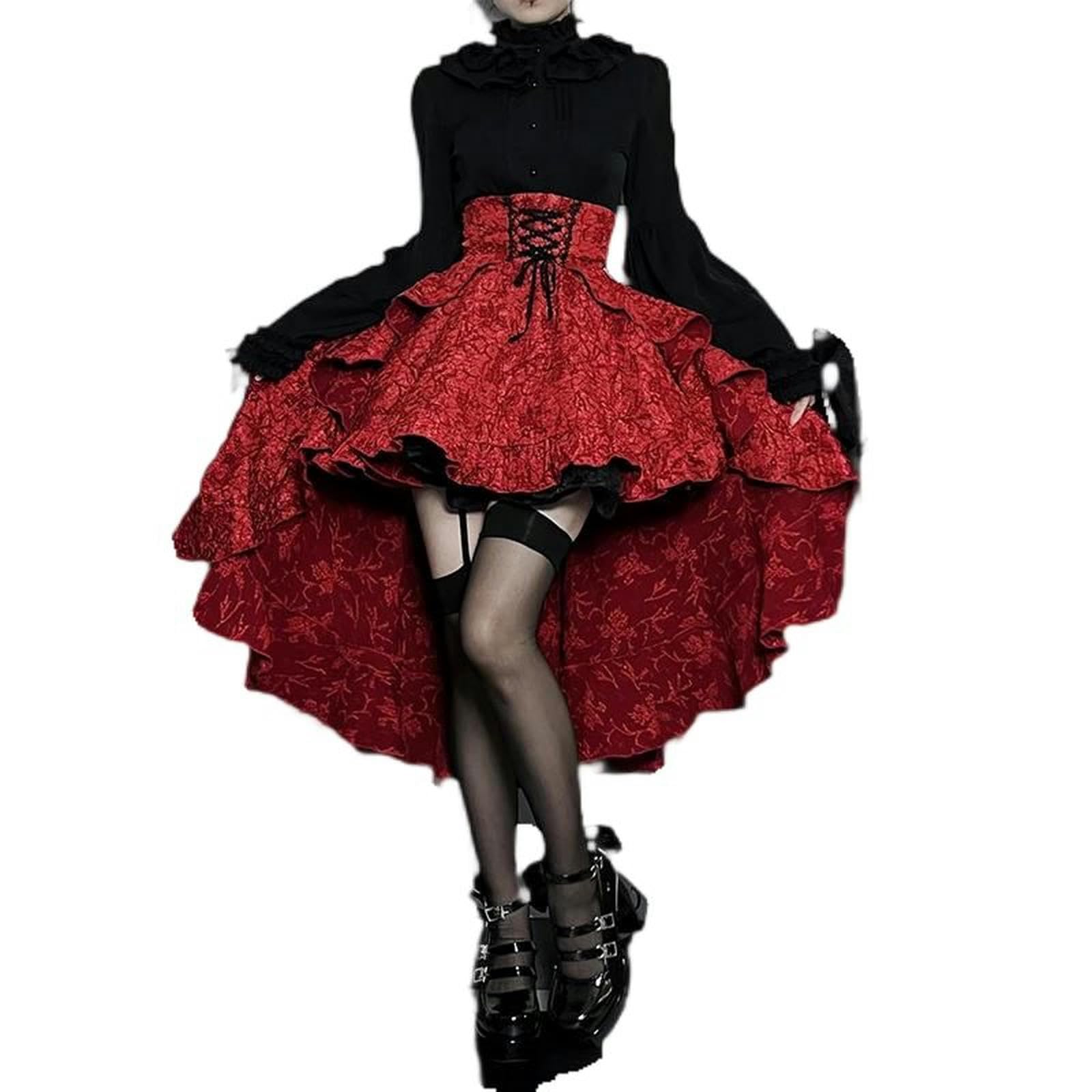 Gonne Gotiche Moda Nera Gonna da Donna Stile Harajuku Punk Goth Dark Streetwear Abbigliamento Femminile - Rosso - S