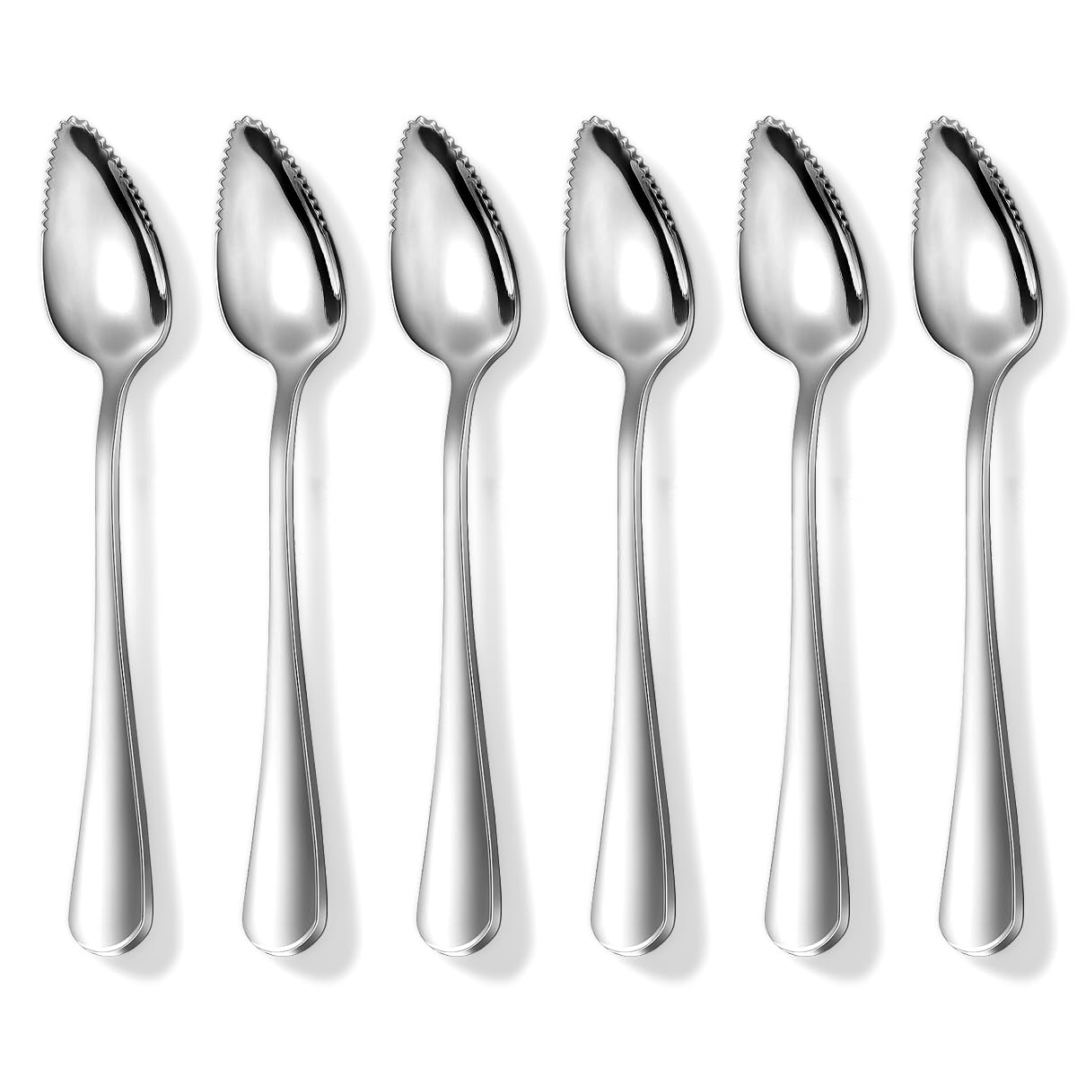 Berglander Grapefruit Spoons 6 Pieces, Stainless Steel Utensil Set, Serrated Edge & Thick Handle for Grapefruit, Kiwi, Apple, Citrus Fruit, Dessert, Dishwasher Safe