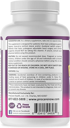 Miniatura 6 de ProCare Health  Multivitamínico bariátrico  Cápsula  18 mg  90 unidades