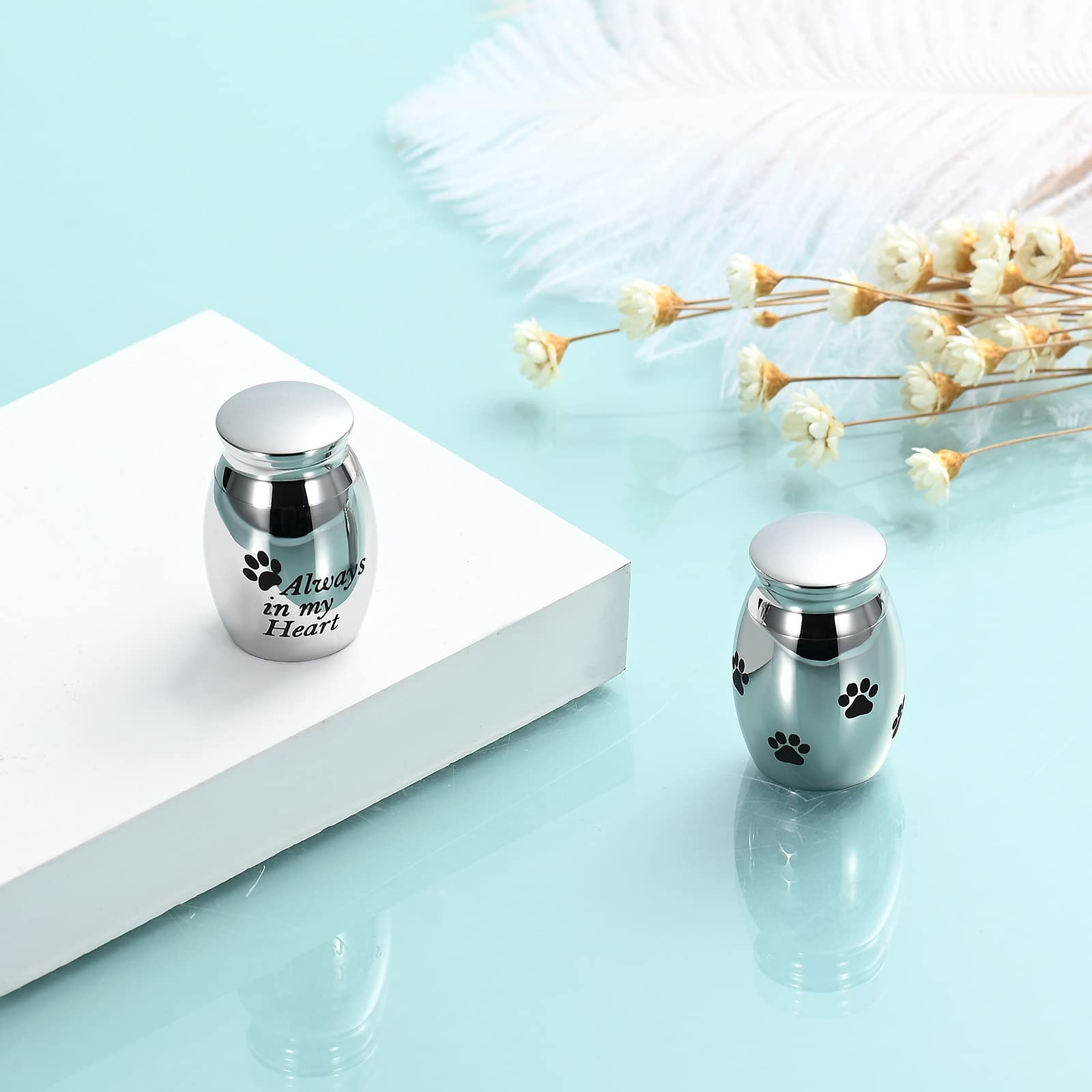 Urna piccola per cremazione – Keepsake per cenere umana o animale domestico – Mini supporto per urna Memorial (2 pezzi, argento, animale)