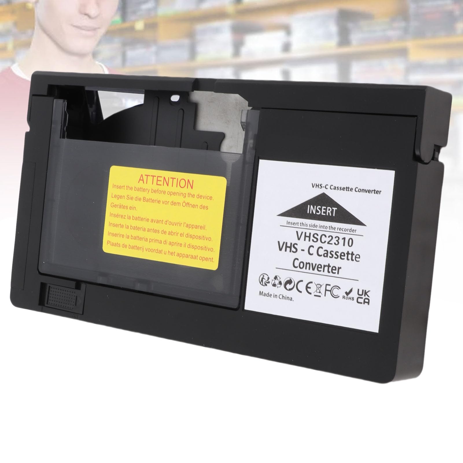 Caja adaptadora de casete de videocámara para VHS a VHSC, convertidor de casete compatible con grabación de reproducción, control de una tecla que permite adaptador y adaptador de cinta de