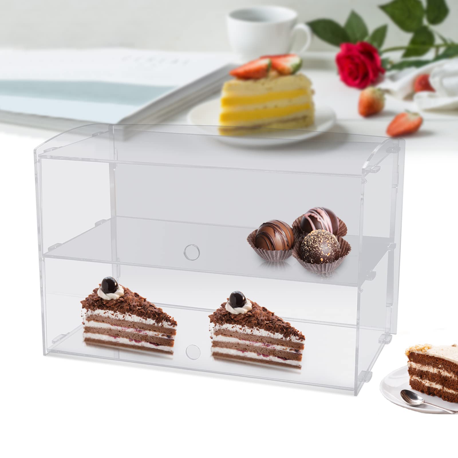 Présentoir en acrylique à 2 étagères, 45,7 cm Commercial Alimentaire Vitrine Plastique Étagère Boulangerie Présentoir Case Vente au détail, pâtisseries, muffins, cookies, beignets