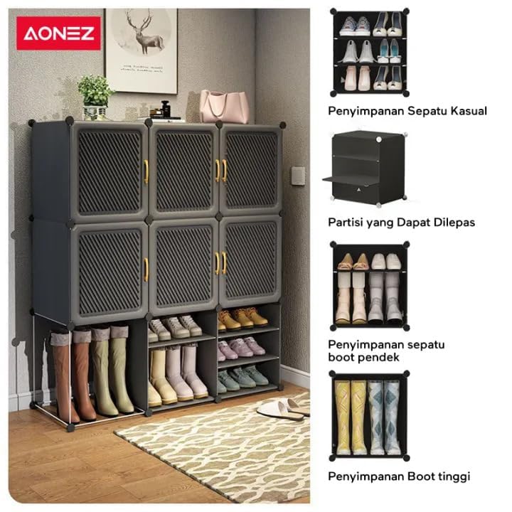 Image of LUVHOMEE Plastic Shoe Rack for Home | 1 Shlef DIY Shoe Rack with Door Magnets for Home Storage Plastic Box Organizer, Metal Door Frame, Chappal Slipper Sandals Stand (Grey-HU)
