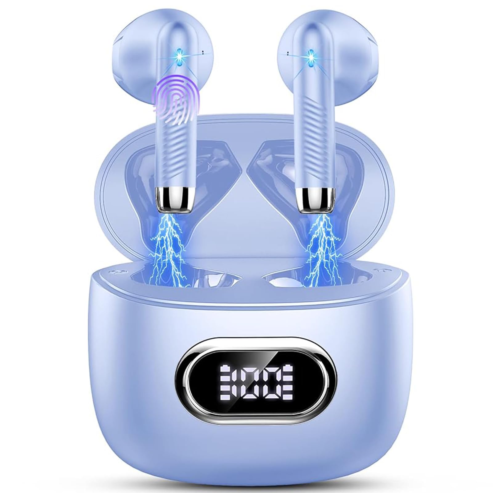 AI Translation Earbuds Real-Time, Bluetooth 5.4 Translator Earbuds with 164 Languages, 7 Translation Modes, 49H Headphones Translator HD Sound with ENC Mics for Travel/Business/Learning, Sky‑Blue