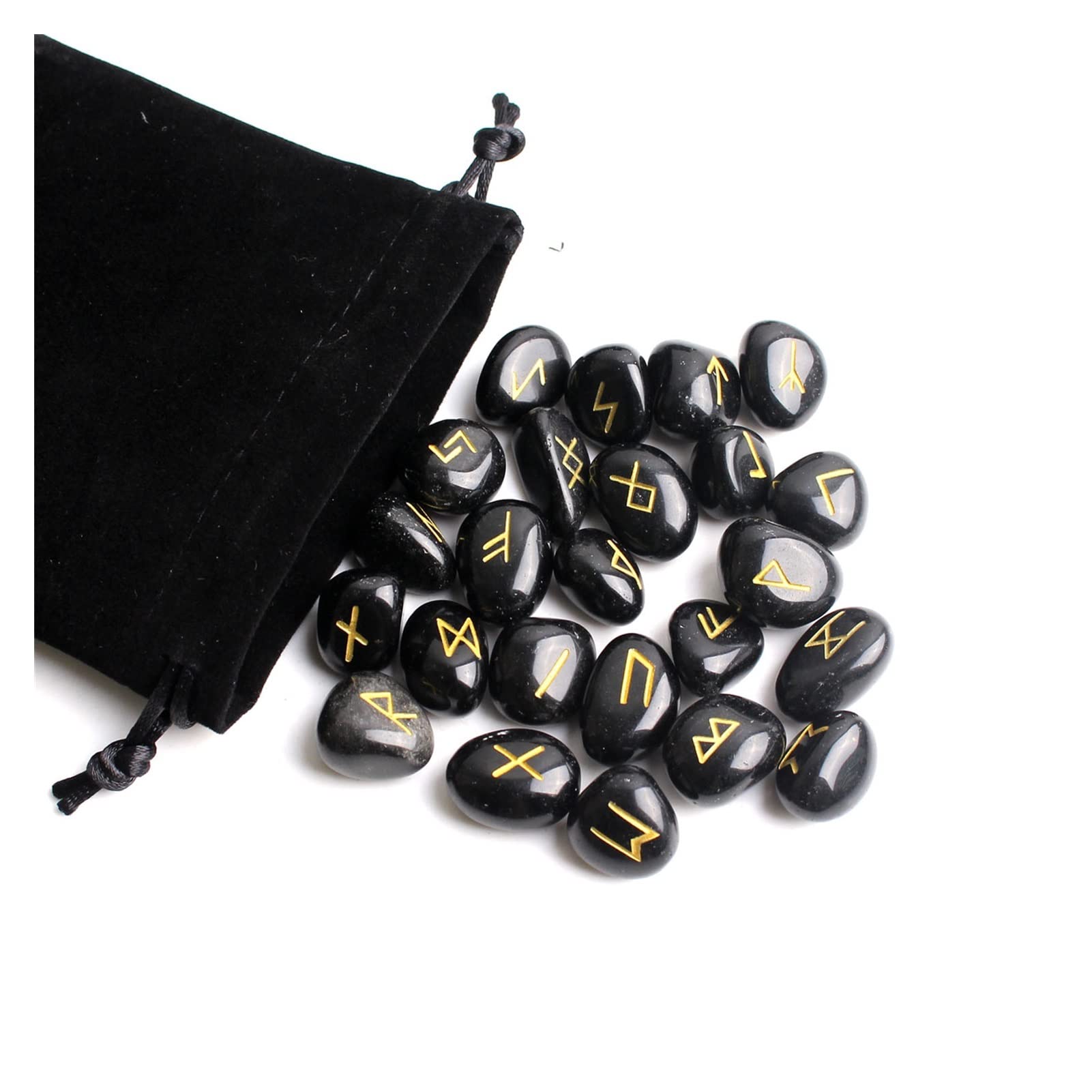 LQYXGS Crystal Stone Home Decor 25Pcs Natural Obsidian Crystal Rune Black Runes Stone Irregular Divination Fortune-telling Meditation Gift(Black obsidian gold,M)