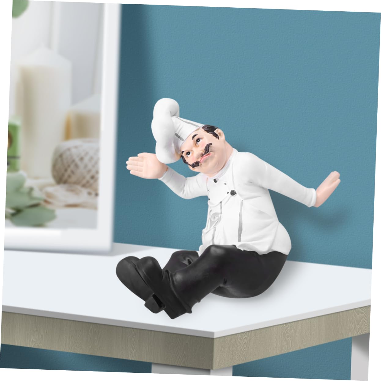 Statua di Chef in Resina Design Classico Decorazione per Ristorante e Casa Base Stabile per Arredamento Cucina e Tavolo