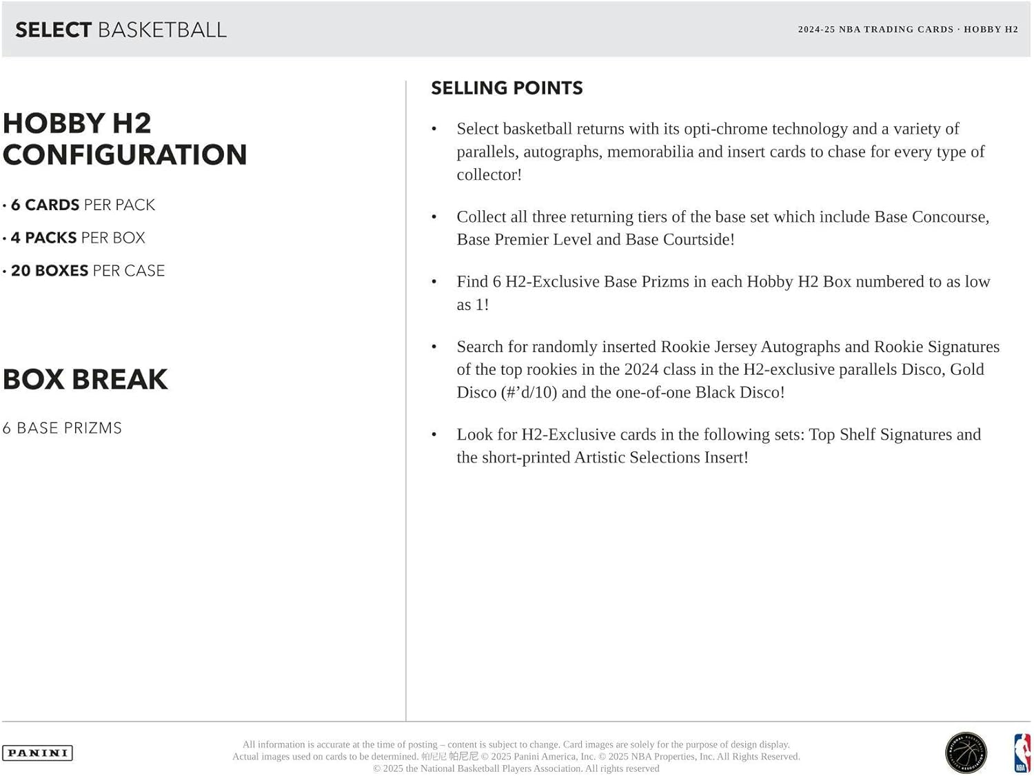 2024-25 Panini Select Basketball H2 Box