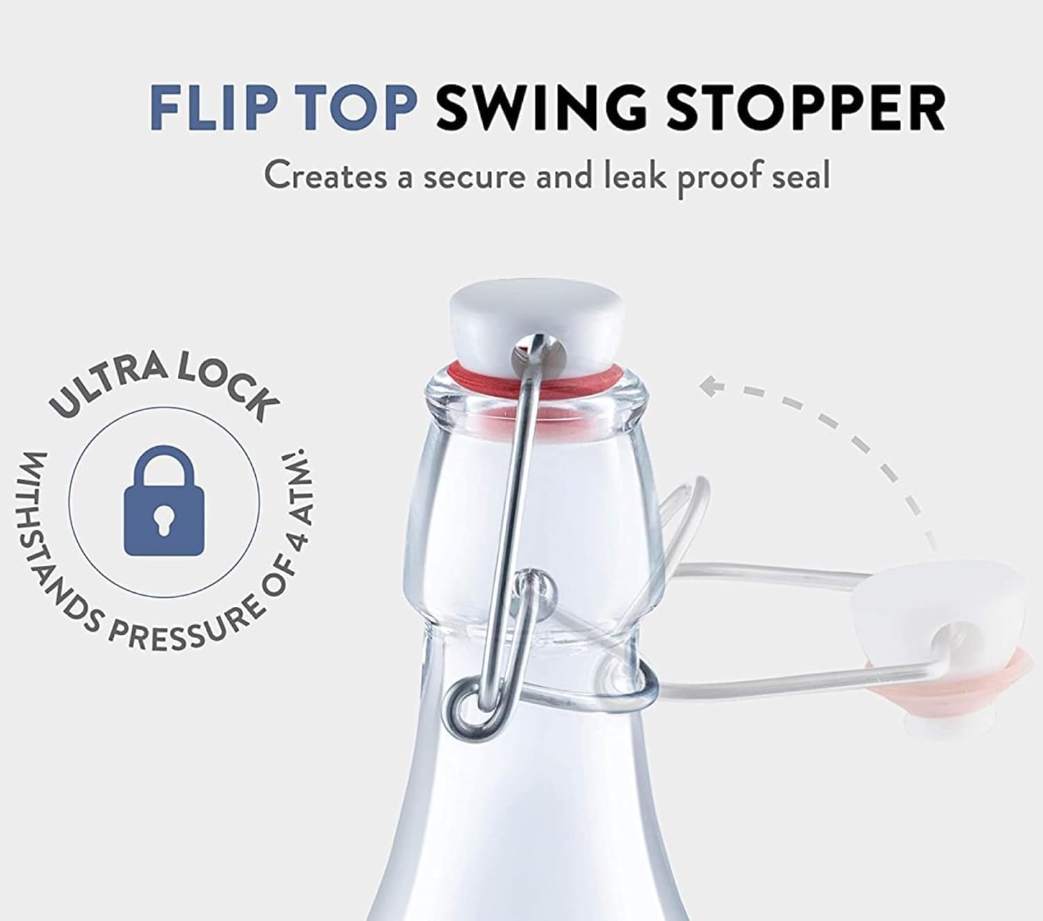 Bormioli Rocco Swing 17 oz. Square Swing-Top Glass Bottle with Airtight Seal and Metal Clamp for Drinks, Juices, Wine, or Dressings, Single Bottle - Image 5