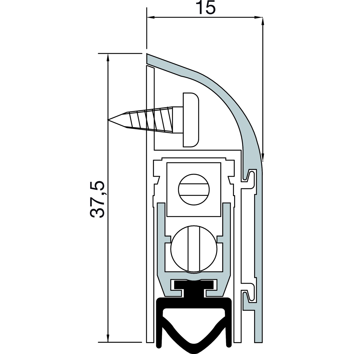 Türdichter 1750, Breite 15 mm, Höhe 37,5 mm, Länge 1030 mm, Aluminium natur | Zugluftstopper