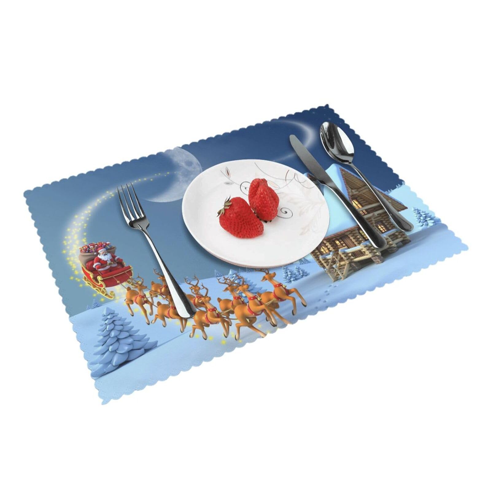 Santa Claus with deer Printed Placemats Set of 4 PCS Washable Placemat for Kitchen Table Heat-resistant Table Mats 45x30 CM