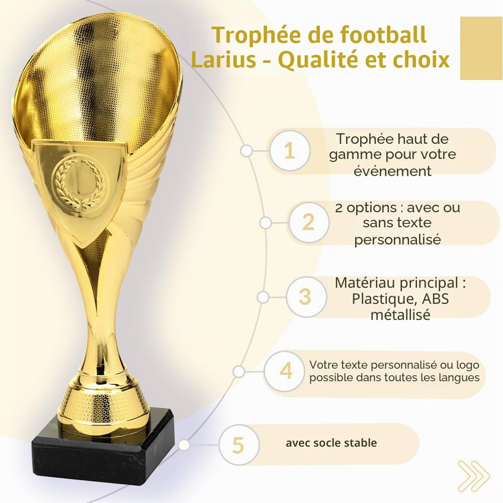 Larius Coupe (21 cm, 220 g) - Trophée élégant et universel avec socle en marbre - Personnalisable - Idéal pour le sport, l'école, les compétitions et les récompenses - B1