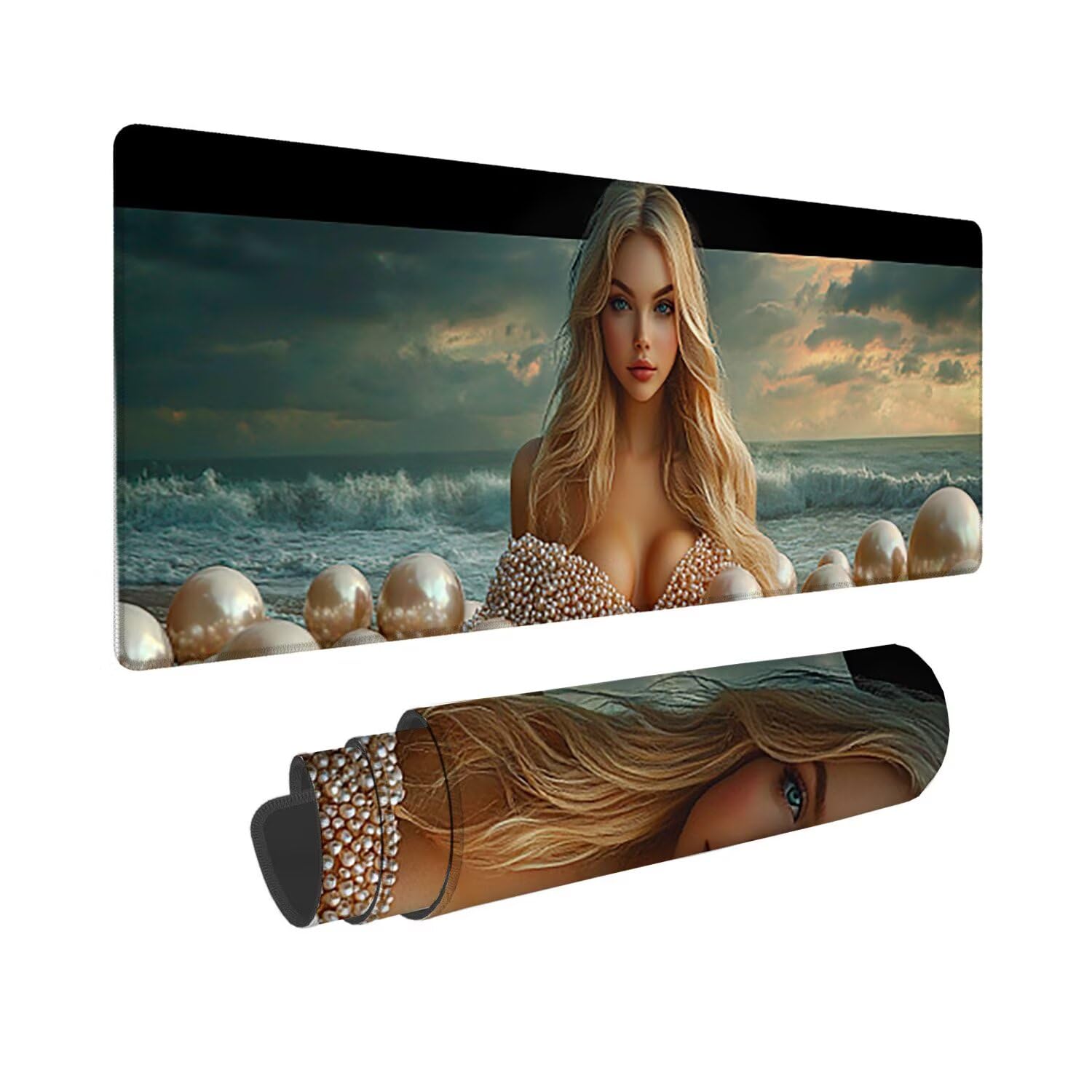 Podkładka pod mysz do gier XXL duża mysz 1600 x 800 mm, duża podkładka pod biurko z antypoślizgową gumową podstawą do gier, komputera, poprawia precyzję i szybkość (syrena) o-566