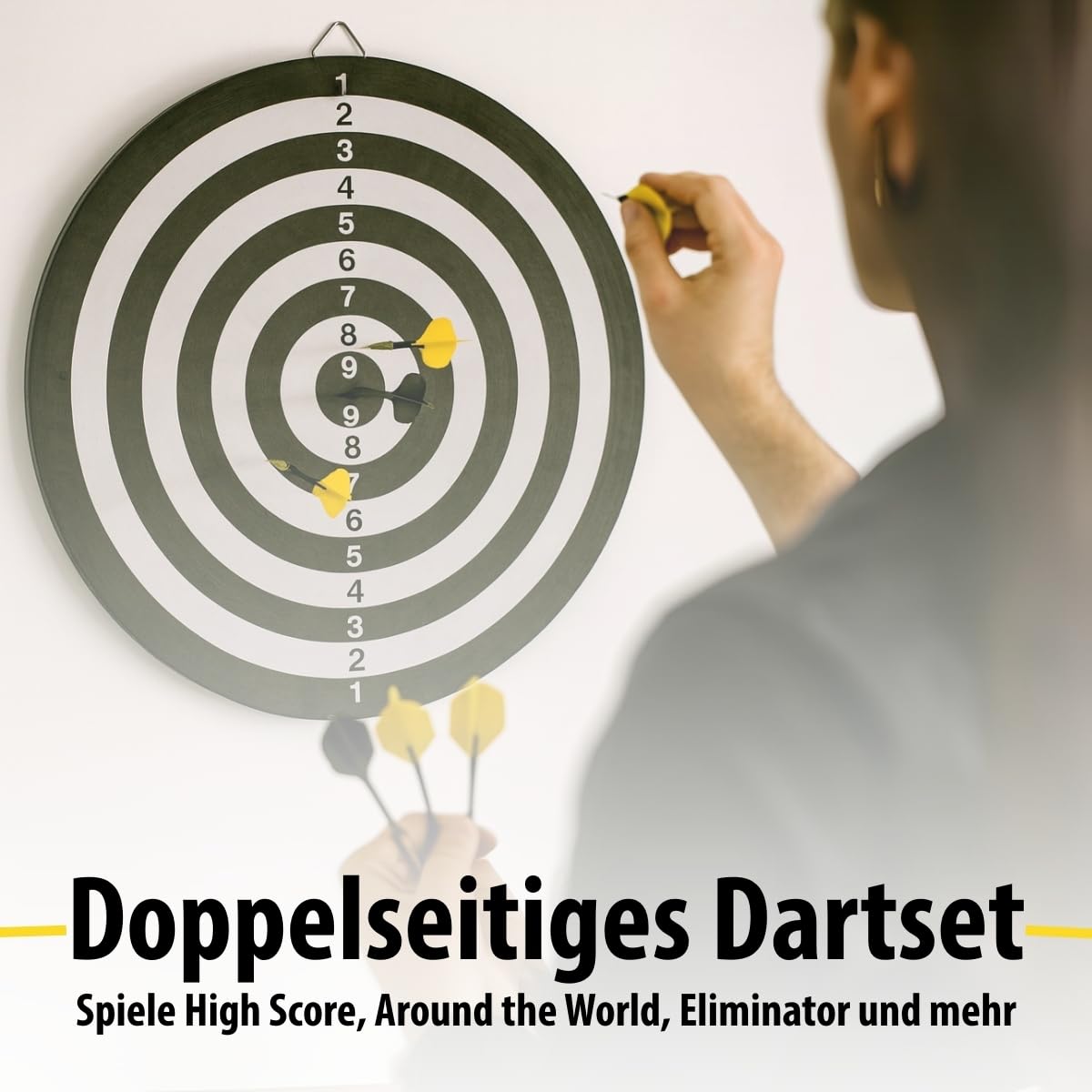 MasterArts Dartscheibe Set – Dartboard 45 cm – mit 6 Dartpfeile aus Metall – Beidseitig Bespielbar – mit Aufhängehaken – Kunststoff und Stahl – Mehrfarbig – Spaß für Zuhause und Gaststätte