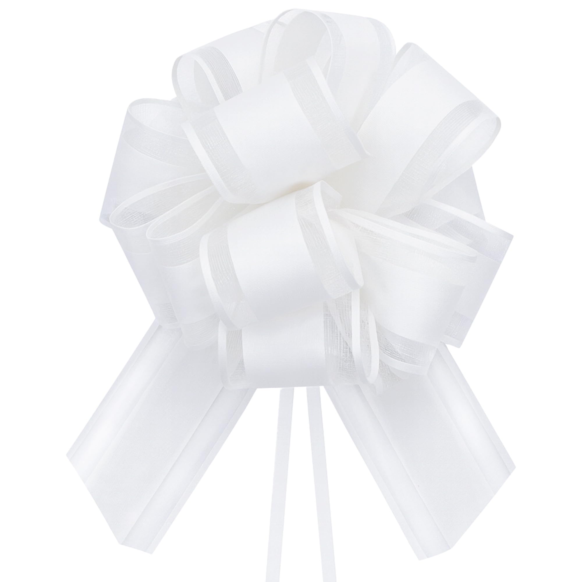 Time to Sparkle Organza Pull Bows 17cm*22cm Gift Wrapping Bows Present with Ribbon Pull String for Christmas Baskets,Party Present,Holiday - White