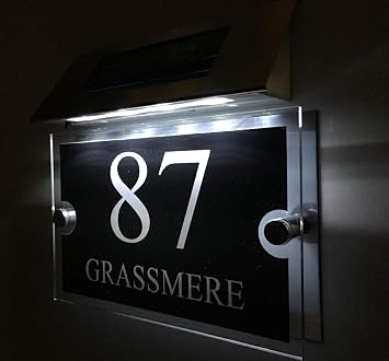 Waterproof Solar Light House Signs Plaques Door Numbers 1-99999 Street Name
