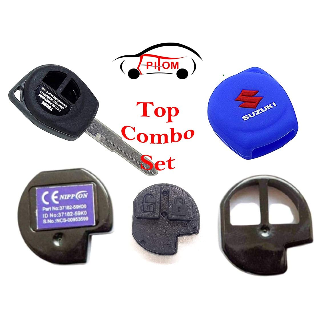 EPITOM Combo of Swift Silicon Cover, Plastic Swift 2-Button Remote Key Shell, Rubber Button pad and Inner Empty Plastic Shell for for Maruti Suzuki (Blue)