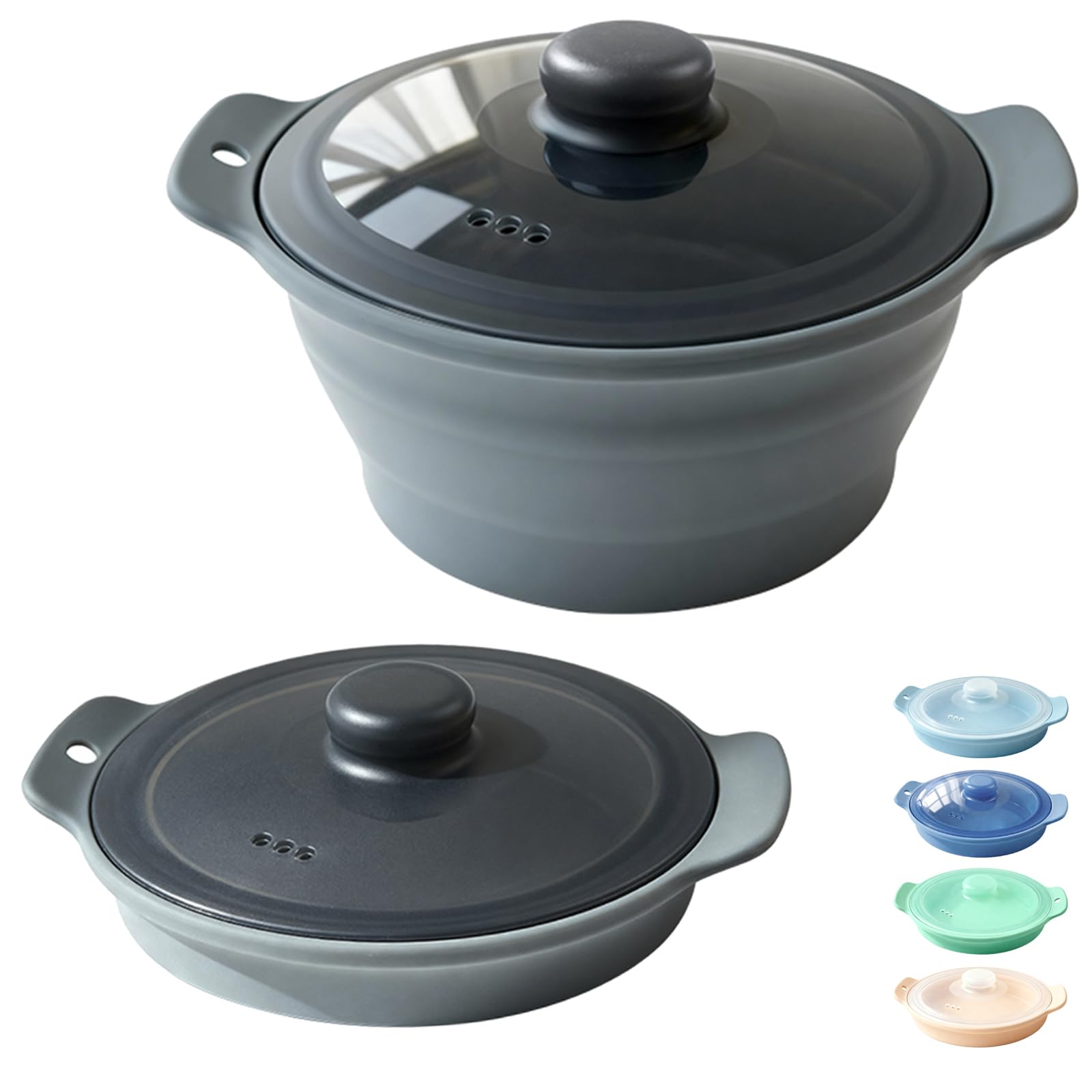 Photo 1 of 42oz Silicone Microwave Steamer For Cooking, Collapsible Food Steamer For Vegetable, Seafood, Soup, Leftovers, Rice Cooker, BPA Free Small Steam Pot with Handle & Lid, Dishwasher Safe (Grey), 1 Pack