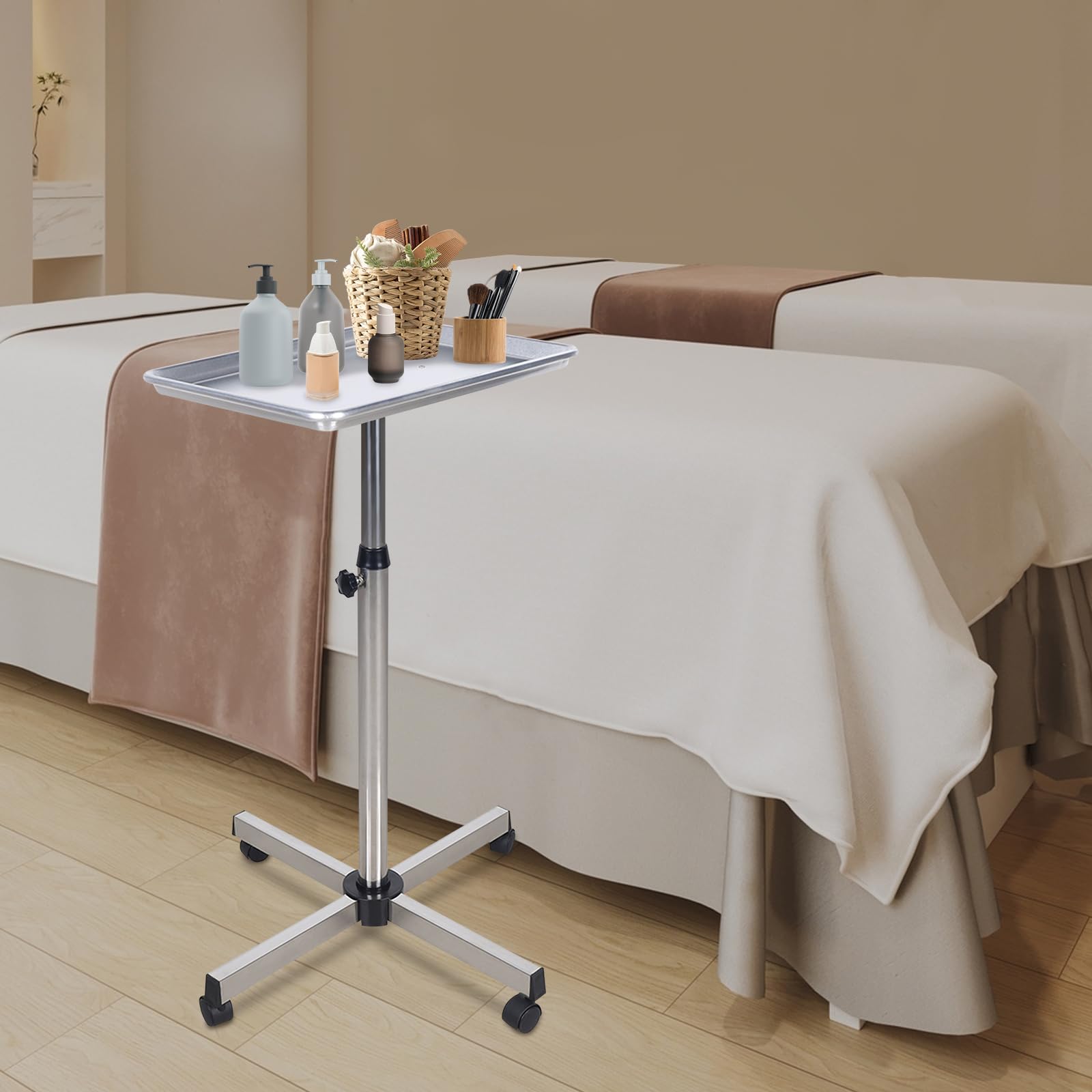 Mobiler Friseurwagen mit höhenverstellbarem Trolley Salonwagen Friseur Beauty Rollwagen Arbeitswagen Aluminium Beistellwagen Werkstattwagen Friseurbedarf Zubehör