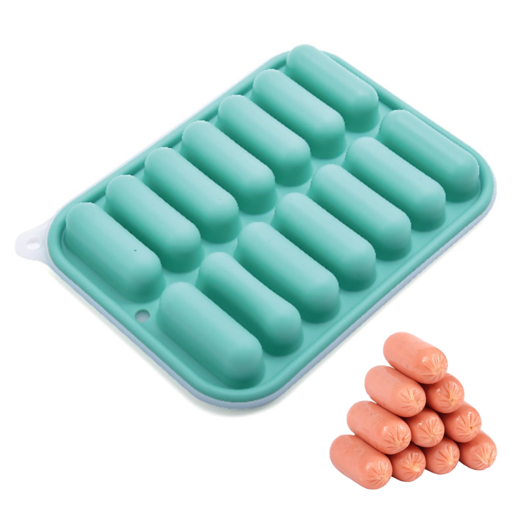 Nukinp Green Sausage Mold, 14-Cavity Food Grade Silicone Hot Dog Mold, Non-Stick Flexible Hotdog Maker, Multifunctional Baking Tool For Home Kitchen Cooking