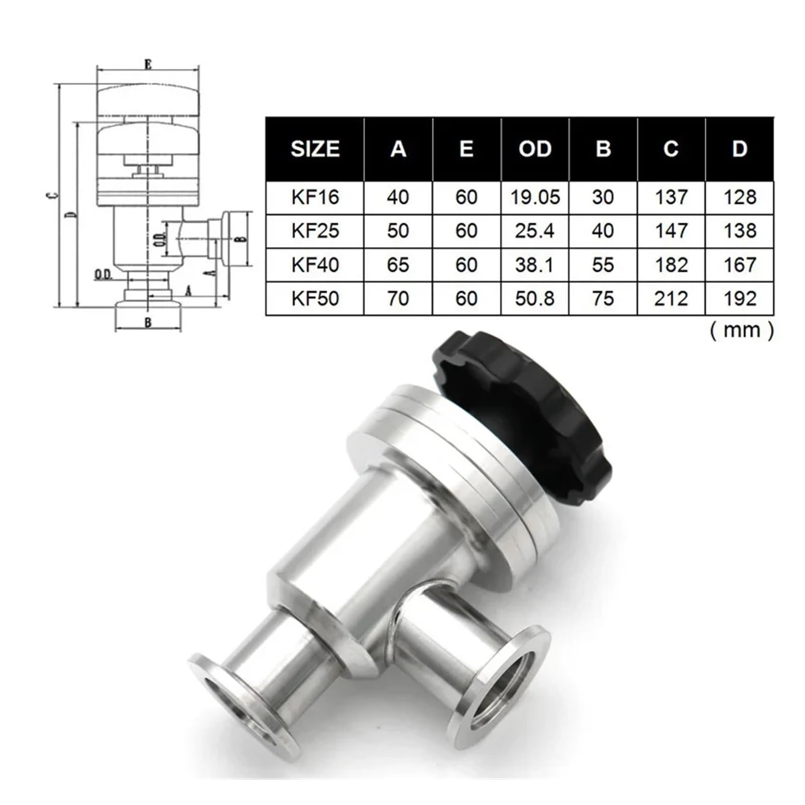 Válvula de ángulo de aleta de alto vacío manual tipo L de acero inoxidable for control de flujo de aire - Compatible con bridas KF16, KF25, KF40, KF50(KF25)