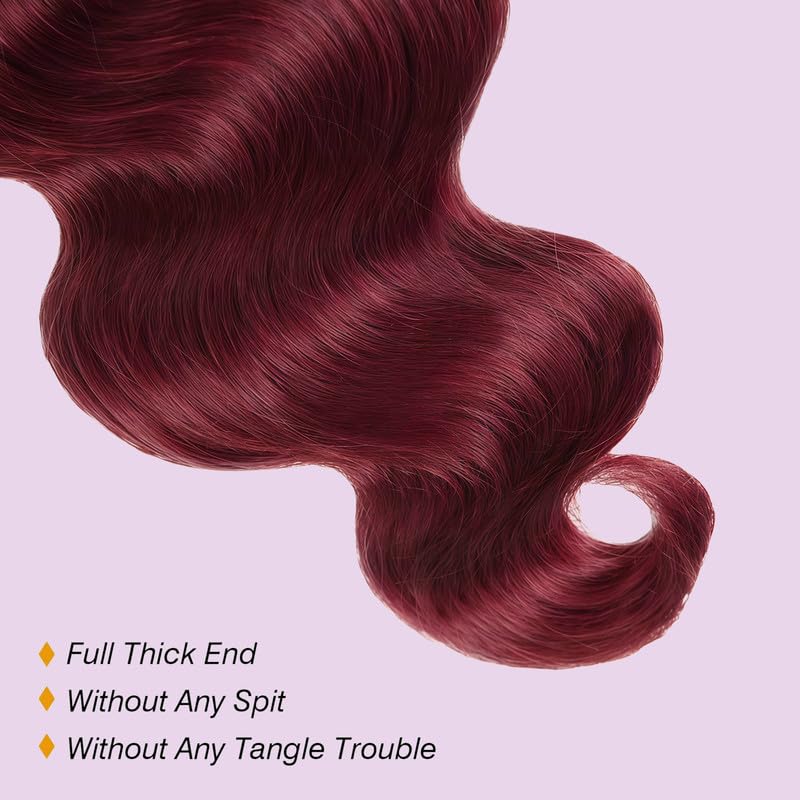 Burgundy Body Wave Bundles Human Hair 16 18 20 Inch Wine Red Bundles Human Hair Extension Brazilian 3 Bundles Human Hair Burgundy Red 100G/Bundle Color 99J