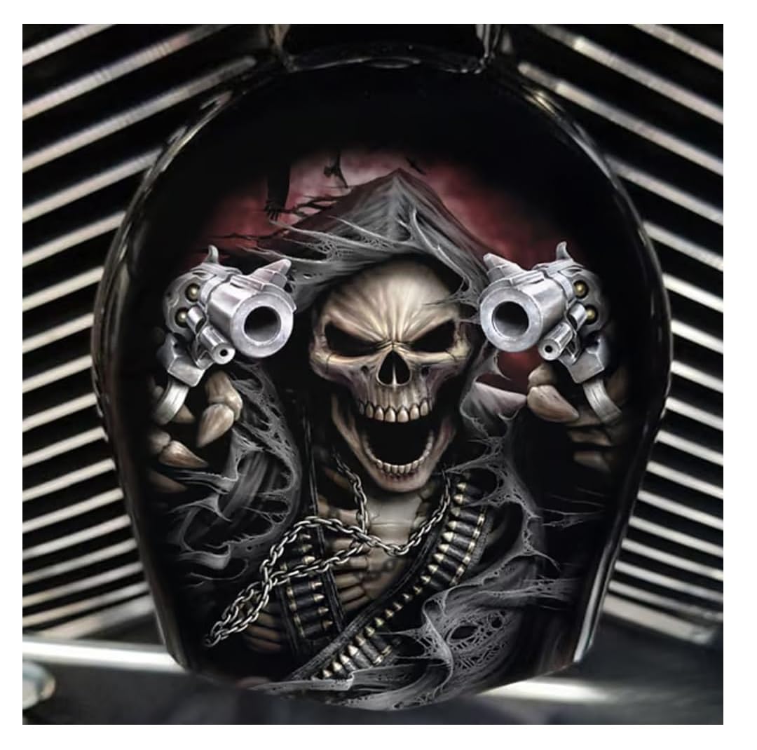 Copertura per clacson da moto in alluminio cromato con motivo fuso nero, decorazione di Halloween, campana gotica (B)