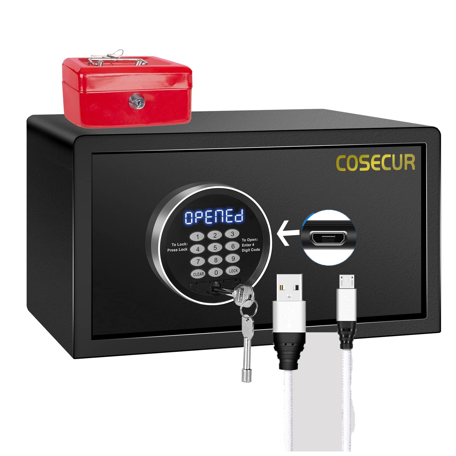 Security Home Safe,Auto-open Money Safes, Electroinc Digital Safe Box with LED Light, Steel Cabinet Lock Safe for Home Office, Hotel,Money Cash Document, Gun Pistol White (black 1,1Cubic feet)