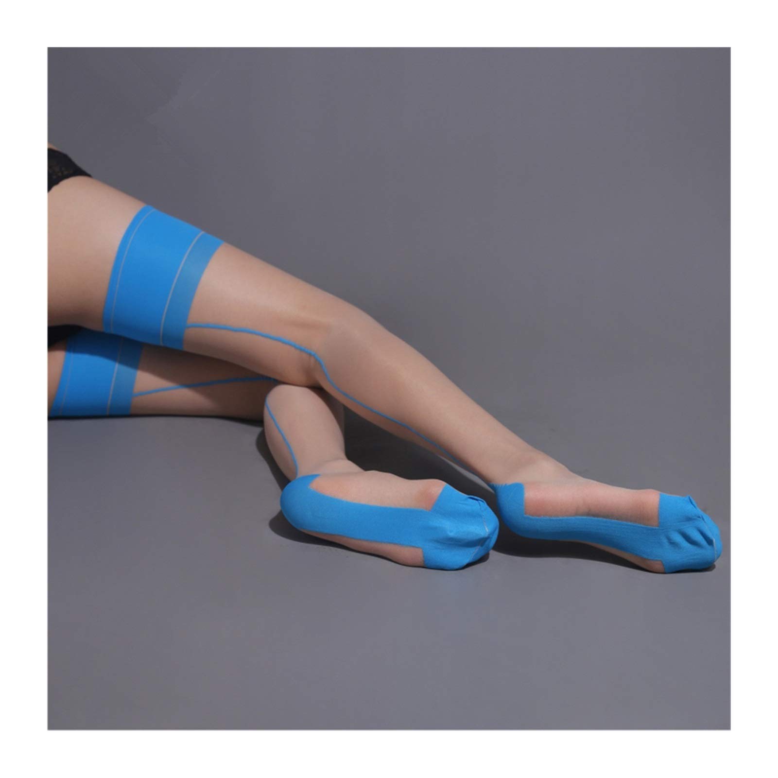 Hanruo Women's Nude Blue Stockings Back Line Seamed Thigh High Stockings Reinforced Heel Stretchy Nylon Pantyhose Hosiery (Color : )